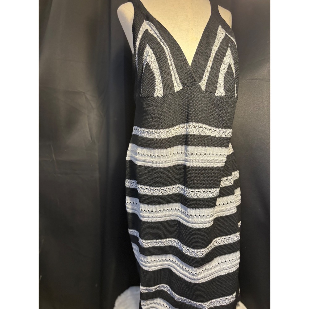 Black and White Striped Knit V-Neck Sleeveless Maxi Dress Boho Beach Coverup